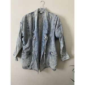 Vintage LA 405 Acid Denim Jean Open Jacket Shoulder Pads Size 3X